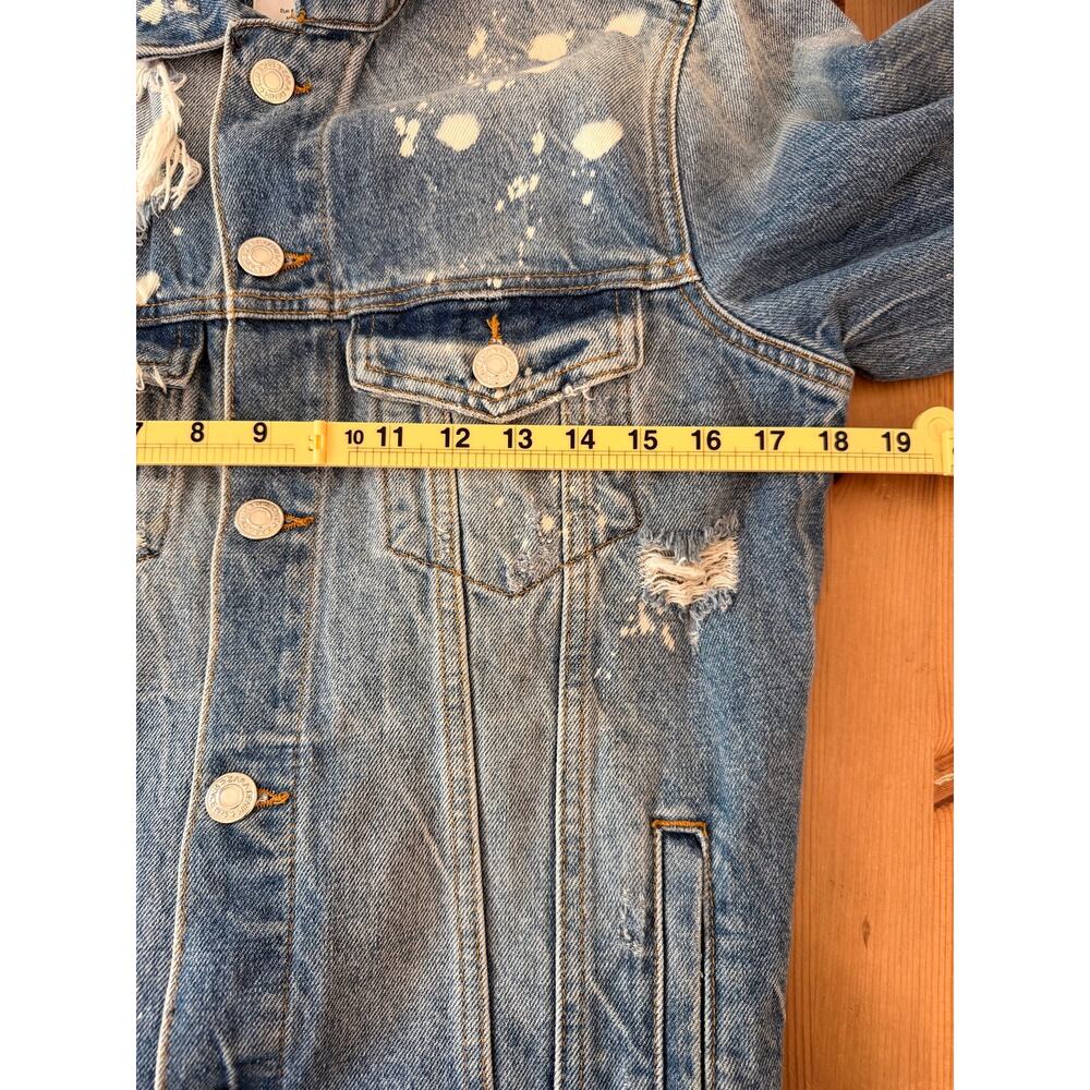 Zara Distressed Paint Splatter Denim Jacket Size Small Oversized Trucker - Picture 6 of 7